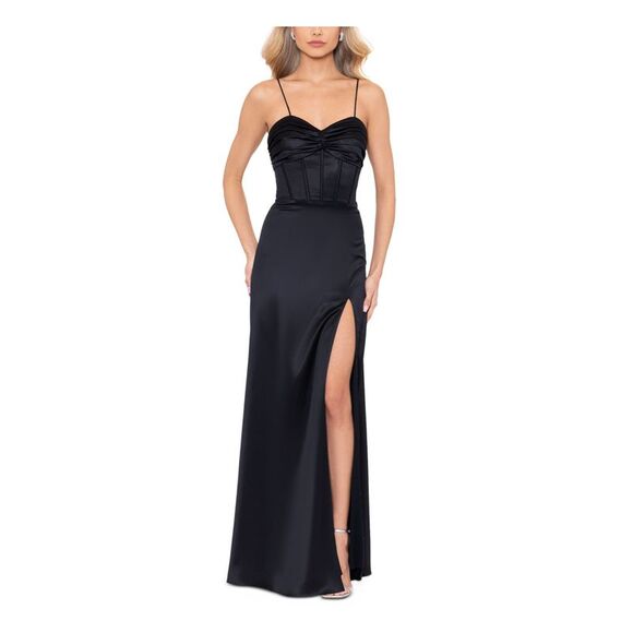 BLONDIE NITES Womens Black Boning Padded Open Up Back Formal Dress Juniors 15 - Picture 1 of 4